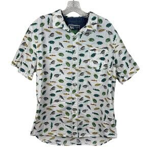 Modern Amusement Men's Large Colorful Fish Print Button Down Short Sleeve Shirt